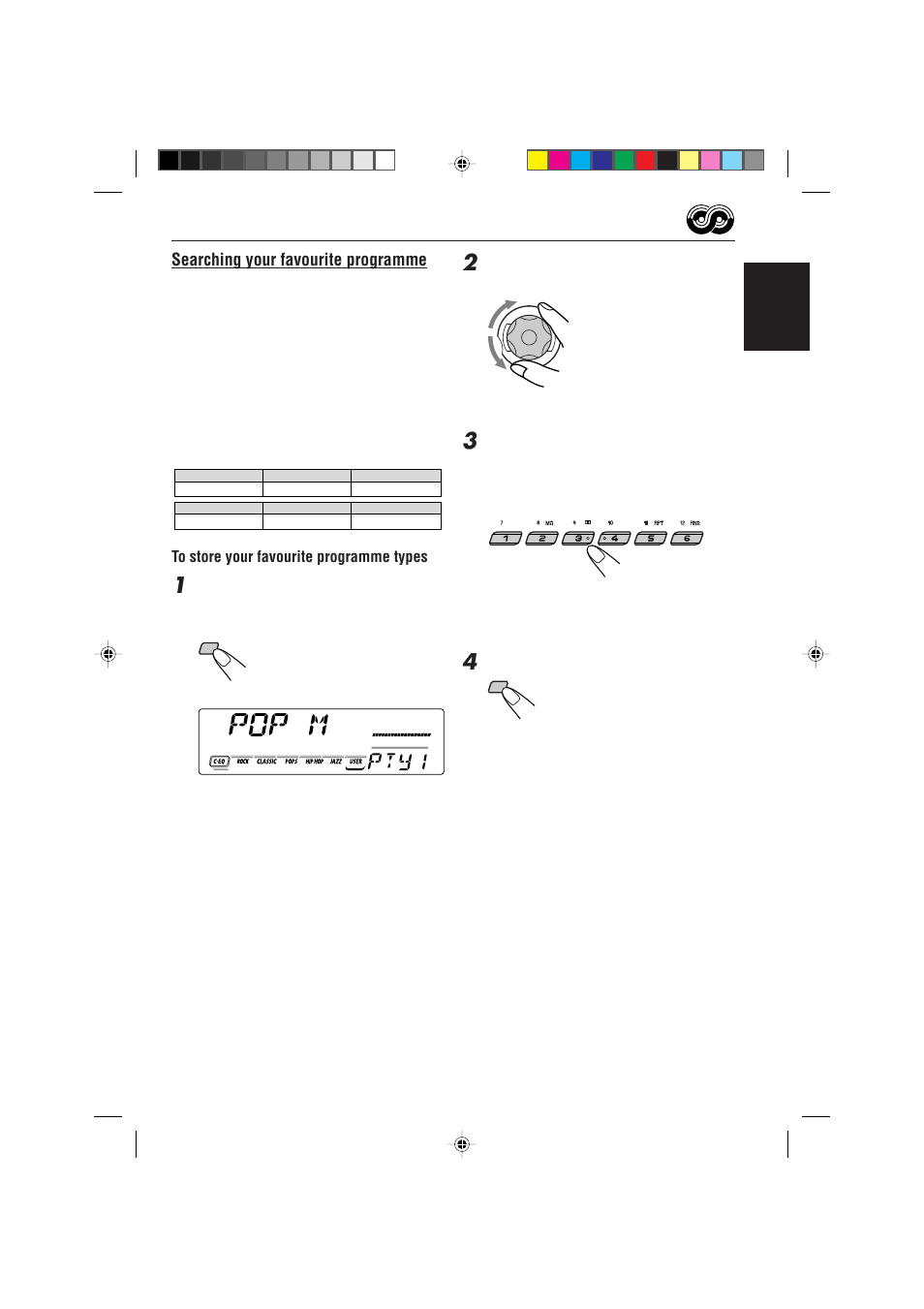 Searching your favourite programme, English | JVC 0302KKSMDTJEIN User Manual | Page 15 / 40