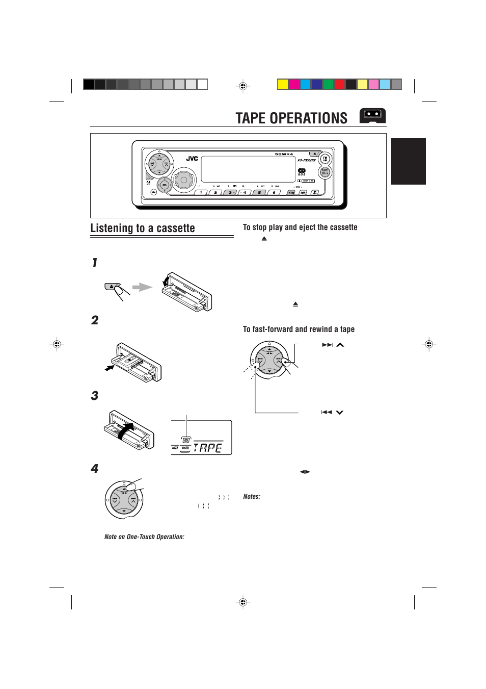 Tape operations, Listening to a cassette | JVC 0302KKSMDTJEIN User Manual | Page 19 / 40