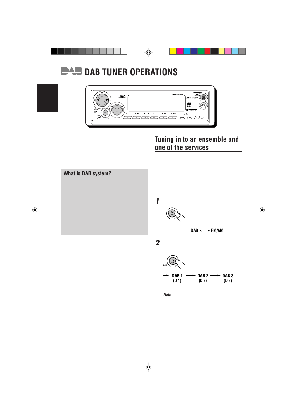 Dab tuner operations, Tuning in to an ensemble and one of the services, What is dab system | JVC 0302KKSMDTJEIN User Manual | Page 32 / 40