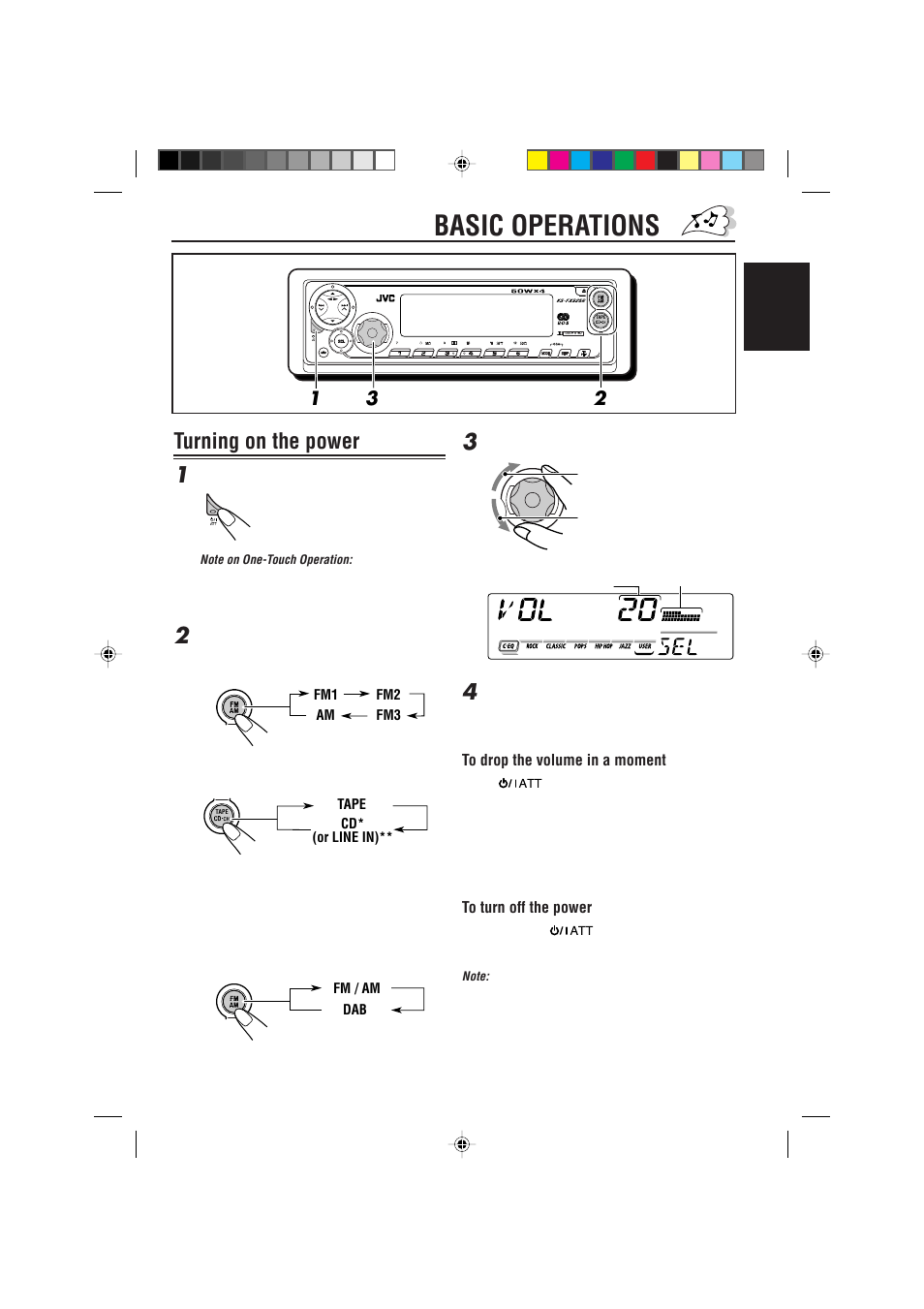Basic operations, Turning on the power, Turning on the power 1 | JVC 0302KKSMDTJEIN User Manual | Page 7 / 40