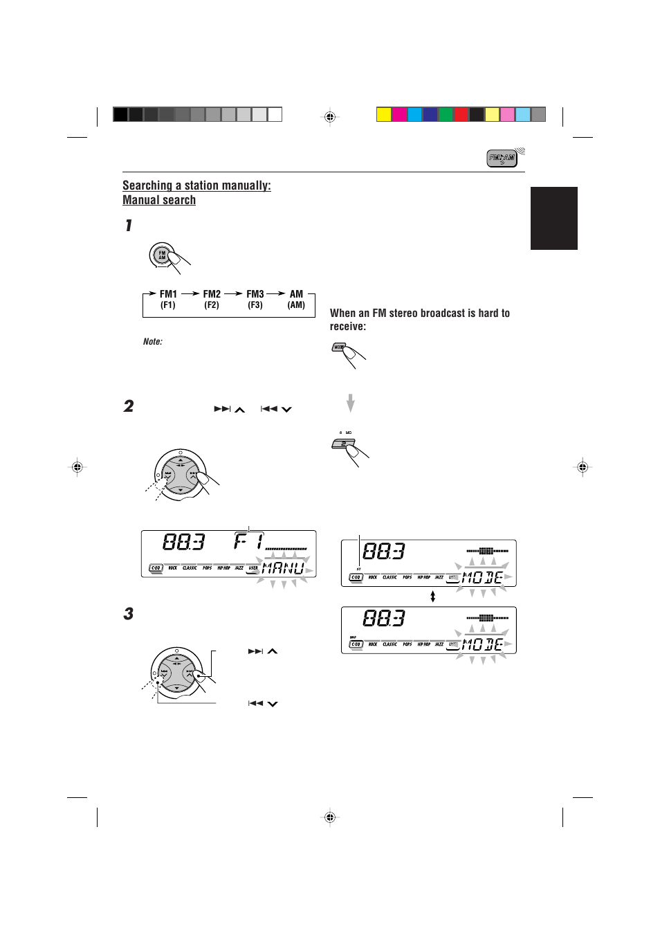 Searching a station manually: manual search | JVC 0302KKSMDTJEIN User Manual | Page 9 / 40