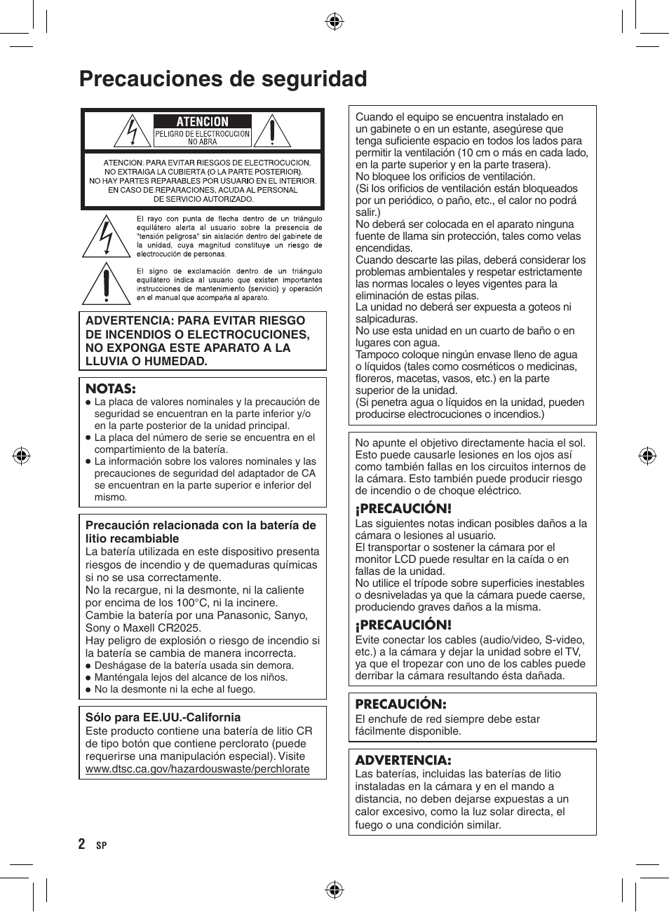 Precauciones de seguridad | JVC GZ-HD300 User Manual | Page 46 / 88