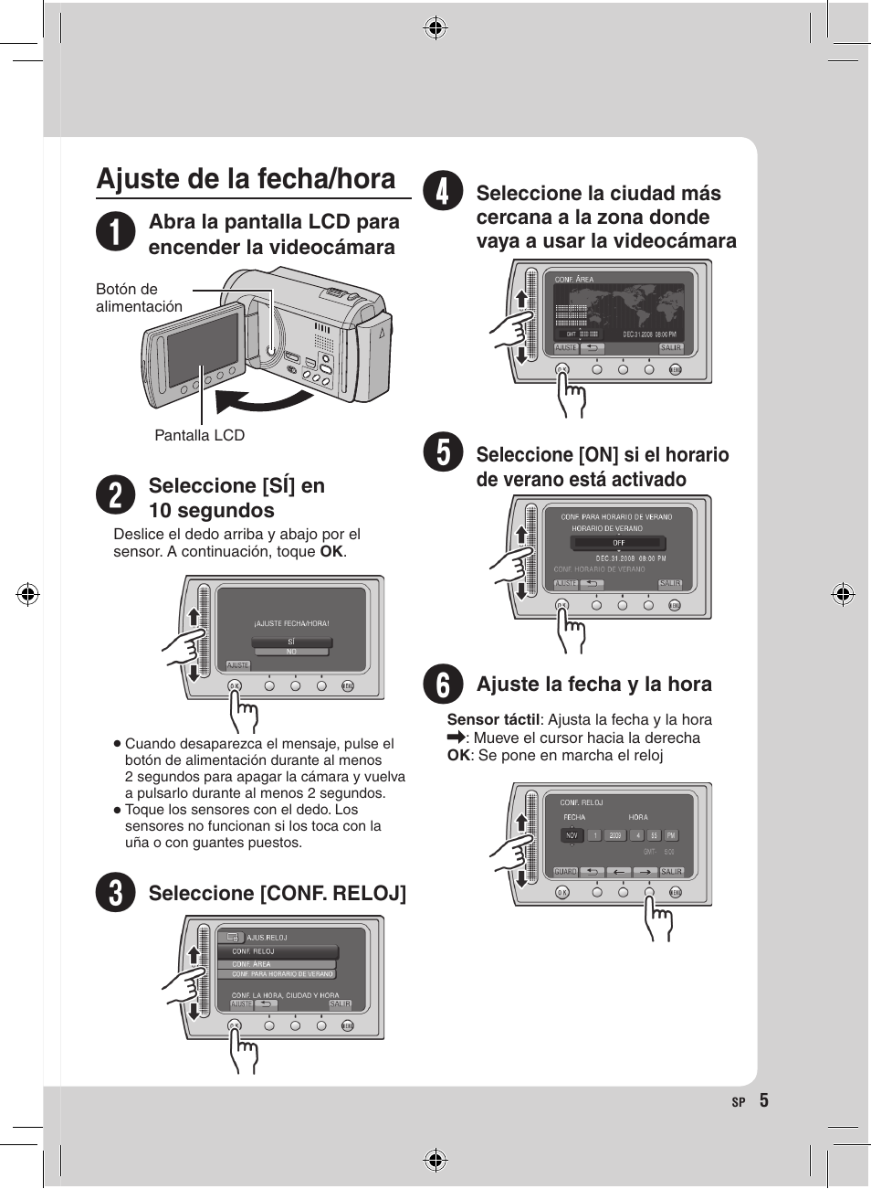 Ajuste de la fecha/hora | JVC GZ-HD300 User Manual | Page 49 / 88