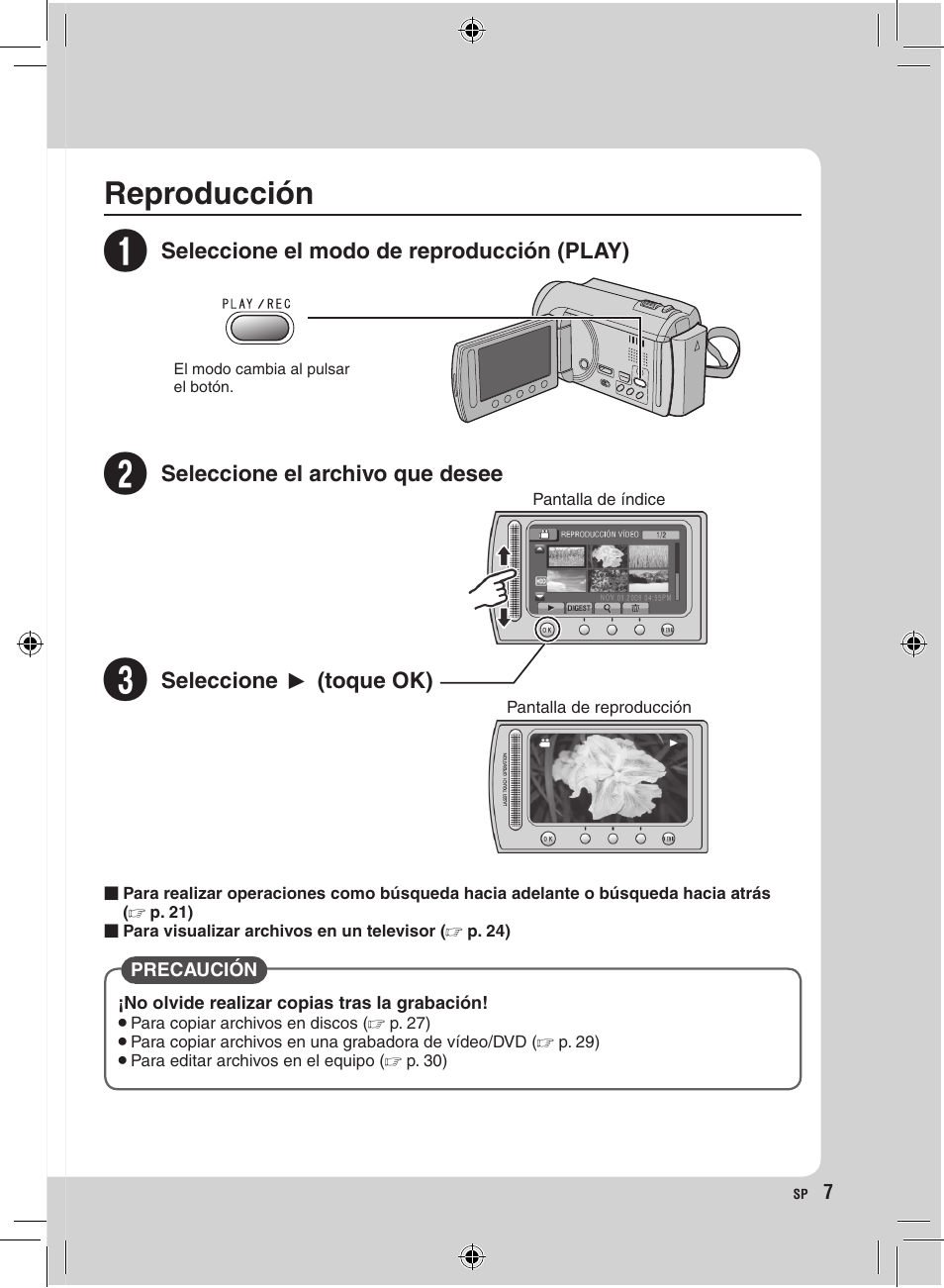 Reproducción | JVC GZ-HD300 User Manual | Page 51 / 88