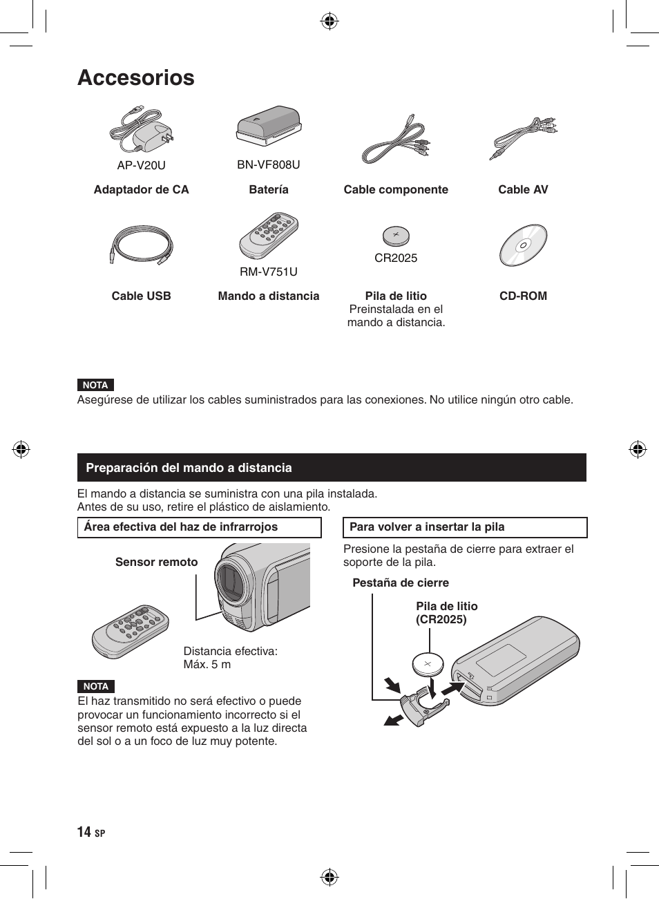 Accesorios, Preparación del mando a distancia | JVC GZ-HD300 User Manual | Page 58 / 88