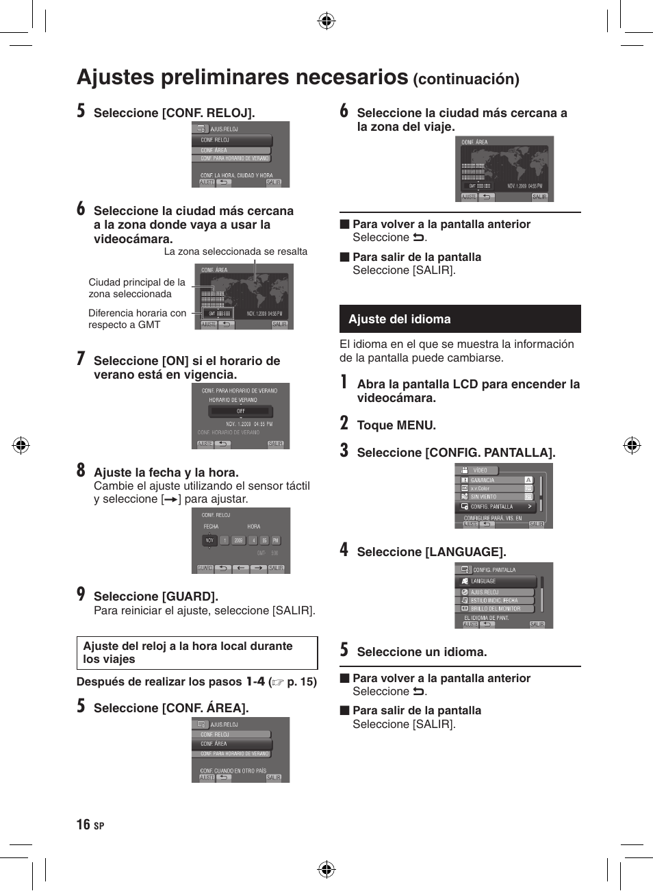 Ajuste del idioma, Ajustes preliminares necesarios | JVC GZ-HD300 User Manual | Page 60 / 88