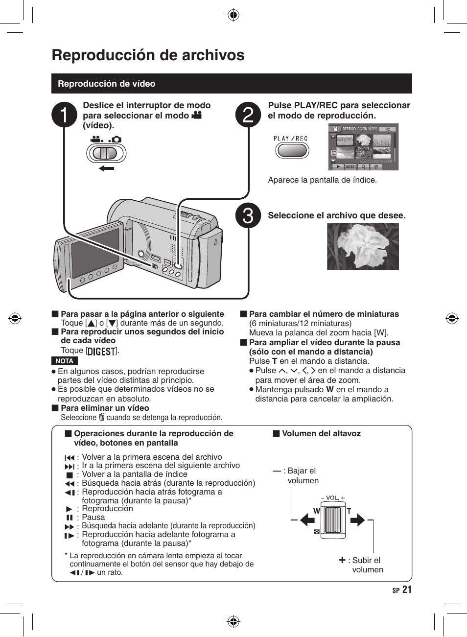 Reproducción de archivos, Reproducción de vídeo | JVC GZ-HD300 User Manual | Page 65 / 88