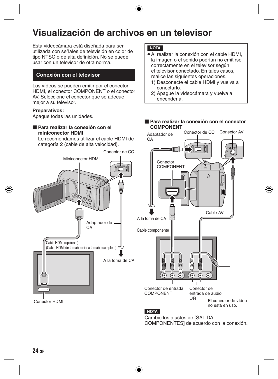 Uso con el televisor, Visualización de archivos en un televisor, Conexión con el televisor | Visualización de archivos en un, Televisor | JVC GZ-HD300 User Manual | Page 68 / 88