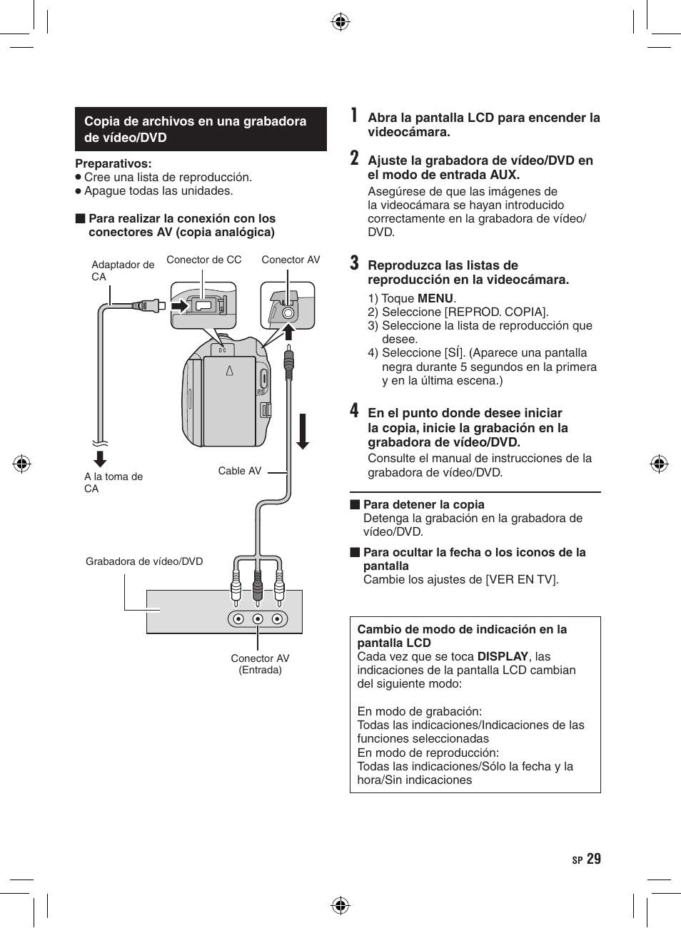 Copia de archivos en una grabadora de vídeo/dvd, Copia de archivos en una grabadora de, Vídeo/dvd | JVC GZ-HD300 User Manual | Page 73 / 88