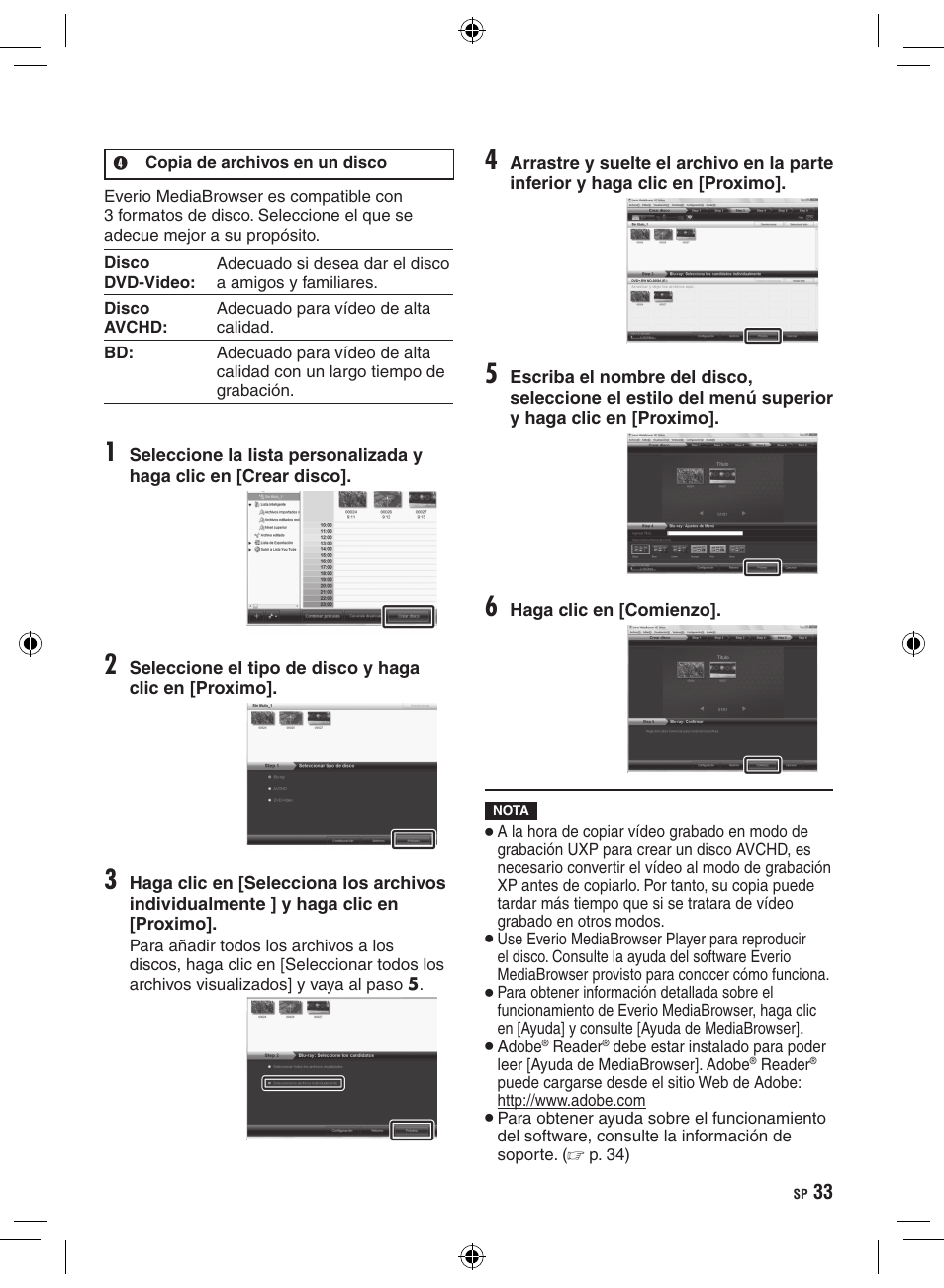 Creación de un disco mediante un pc, Continuación) | JVC GZ-HD300 User Manual | Page 77 / 88