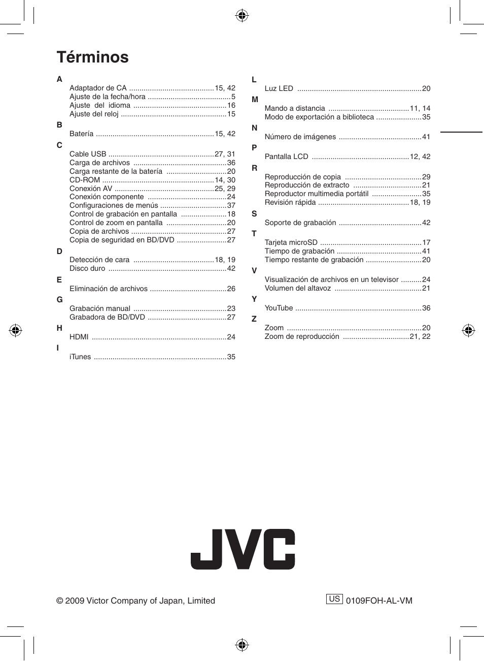 Términos | JVC GZ-HD300 User Manual | Page 88 / 88