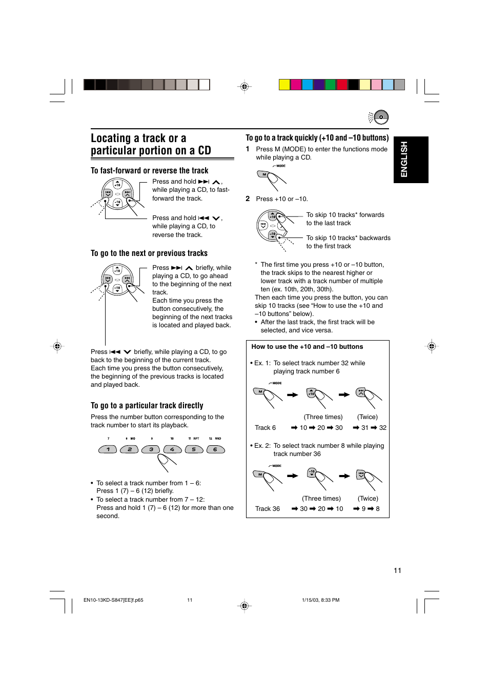 Locating a track or a particular portion on a cd, English | JVC GET0137-001A User Manual | Page 11 / 34