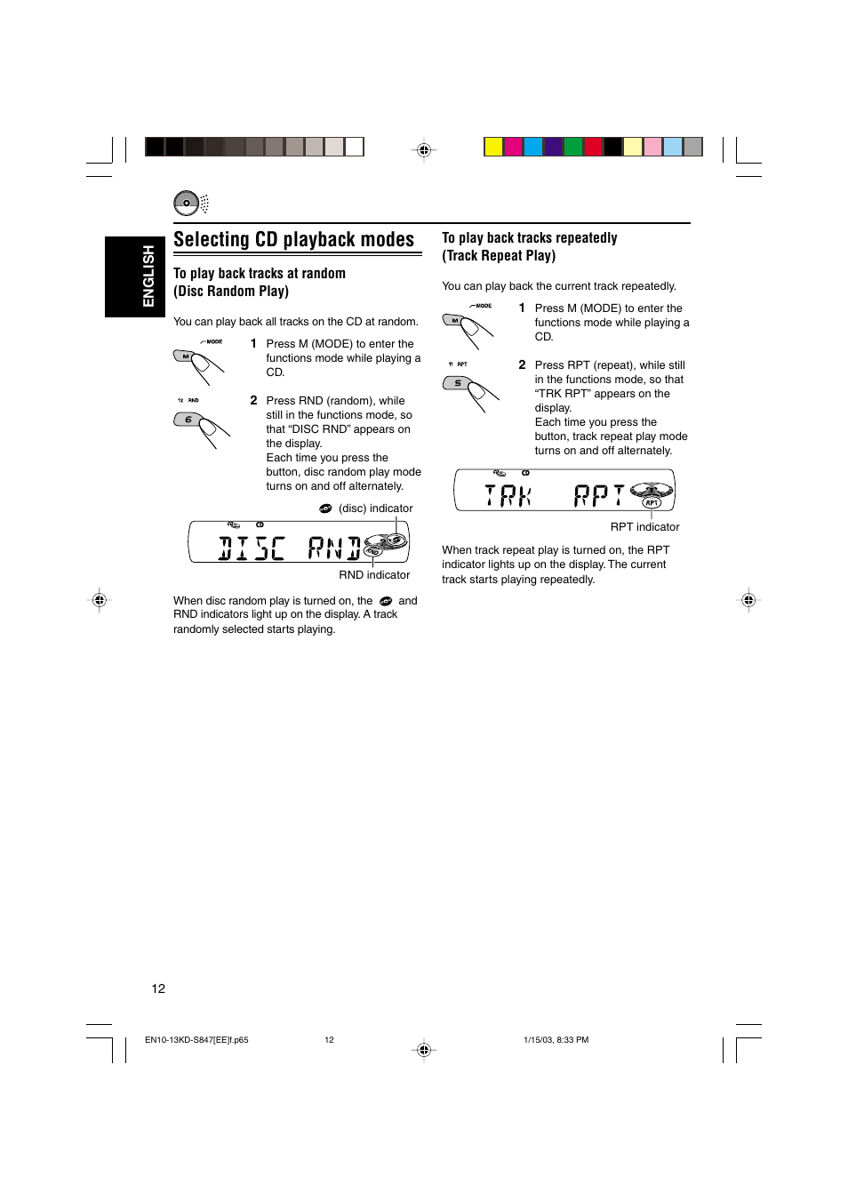 Selecting cd playback modes | JVC GET0137-001A User Manual | Page 12 / 34