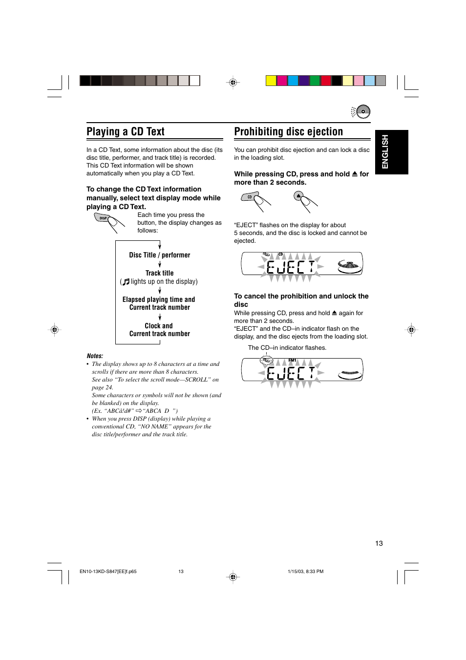 Prohibiting disc ejection, Playing a cd text | JVC GET0137-001A User Manual | Page 13 / 34