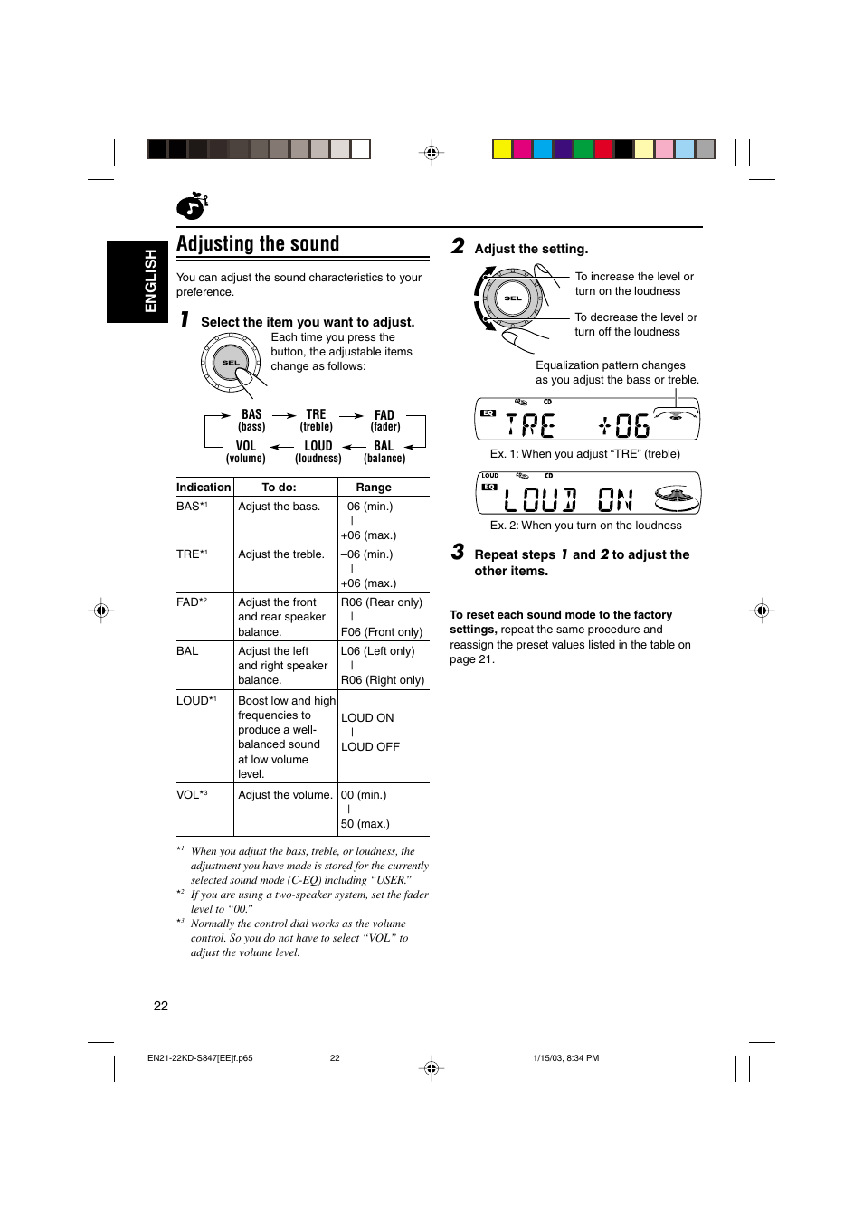 Adjusting the sound, English | JVC GET0137-001A User Manual | Page 22 / 34