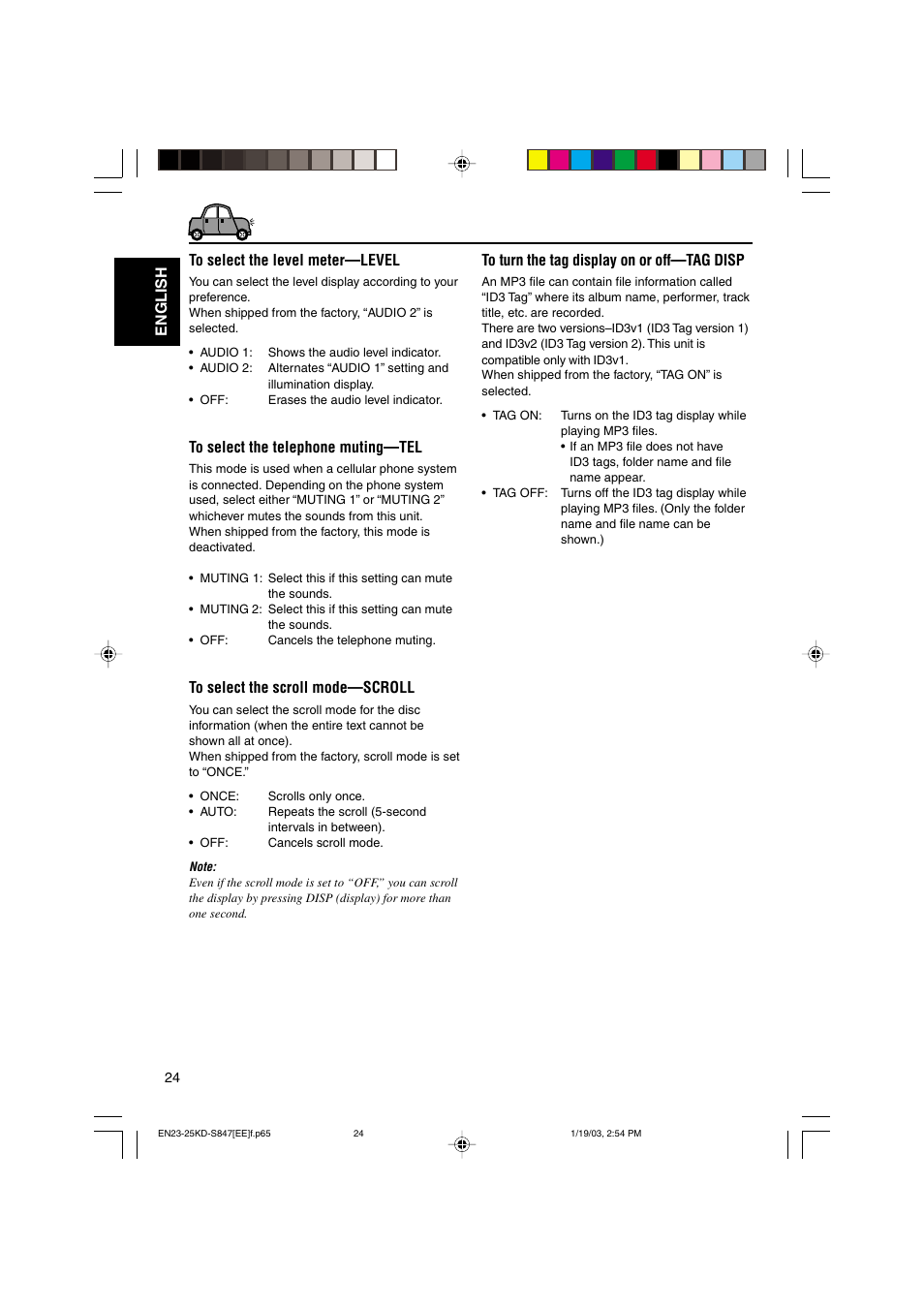 English to select the level meter—level | JVC GET0137-001A User Manual | Page 24 / 34