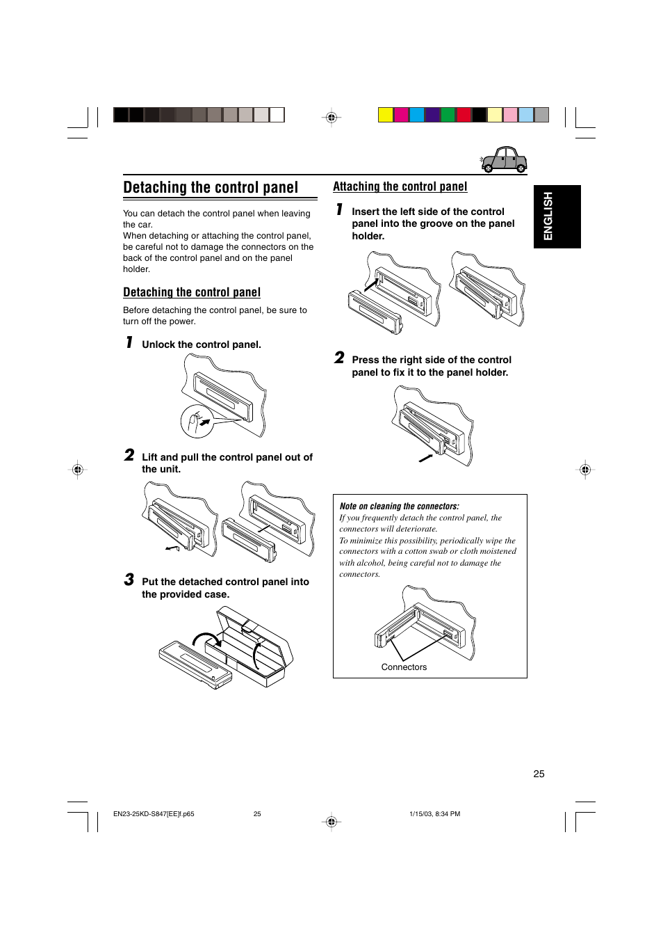 Detaching the control panel | JVC GET0137-001A User Manual | Page 25 / 34