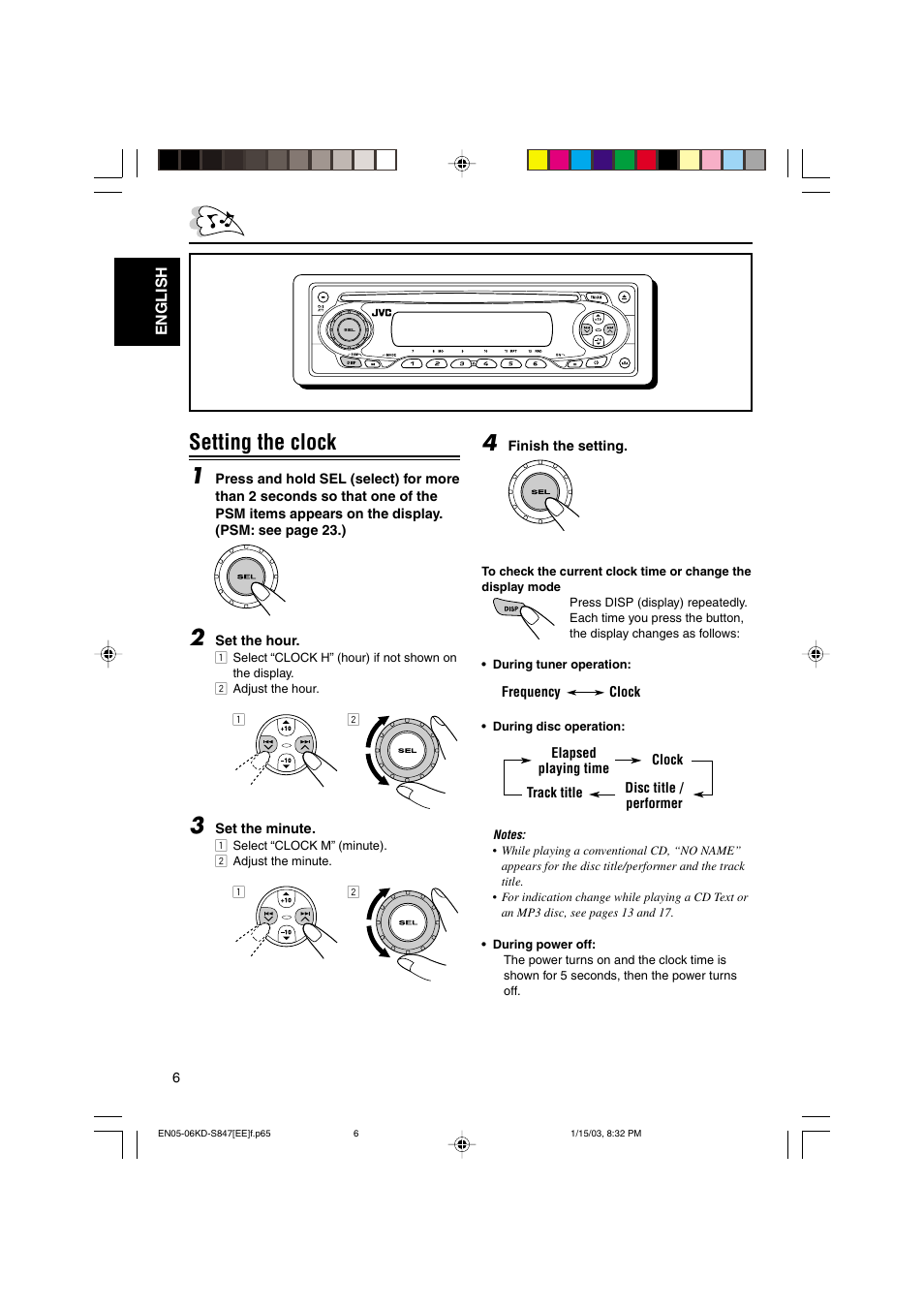 Setting the clock 1 | JVC GET0137-001A User Manual | Page 6 / 34