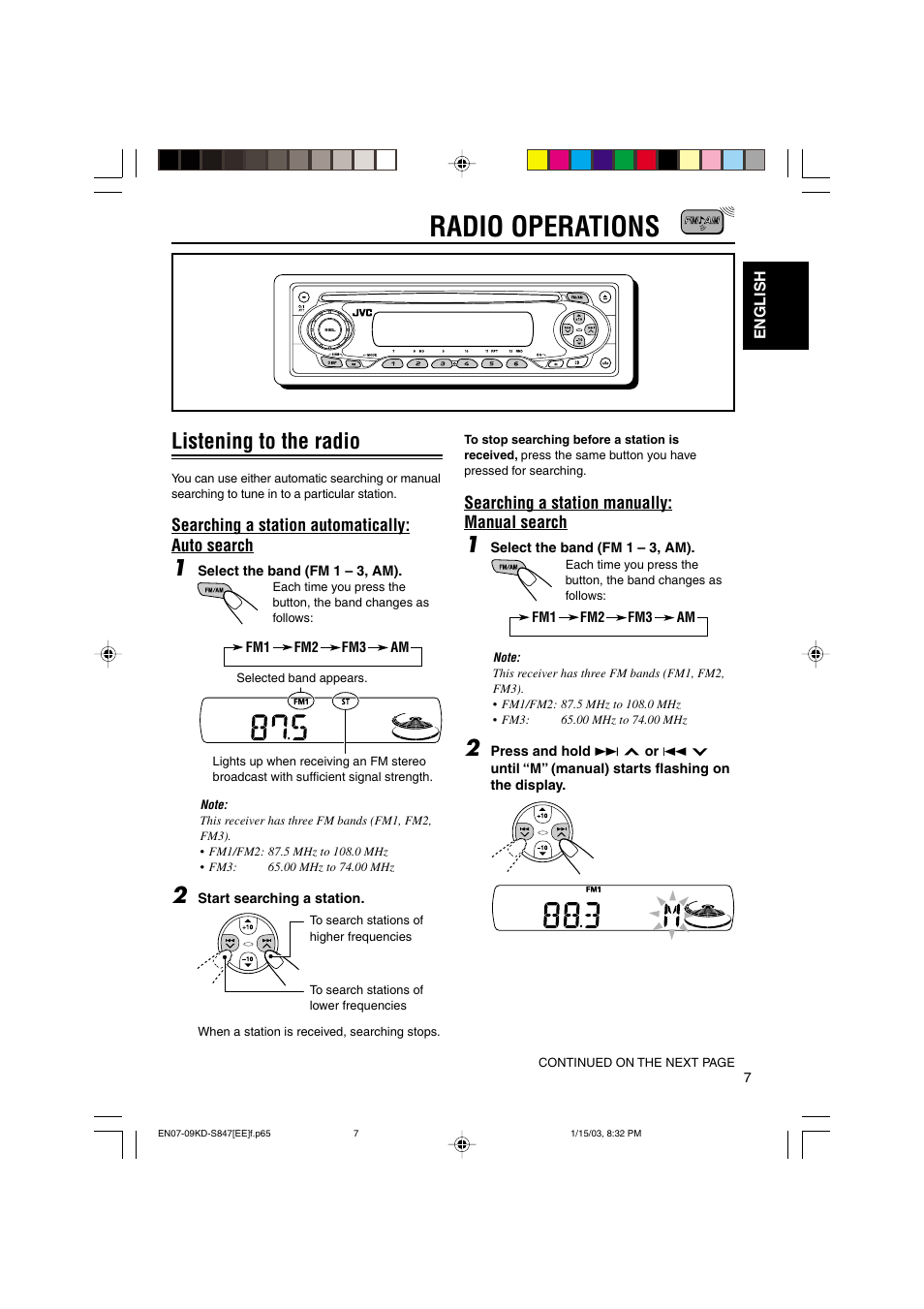 Radio operations, Listening to the radio | JVC GET0137-001A User Manual | Page 7 / 34