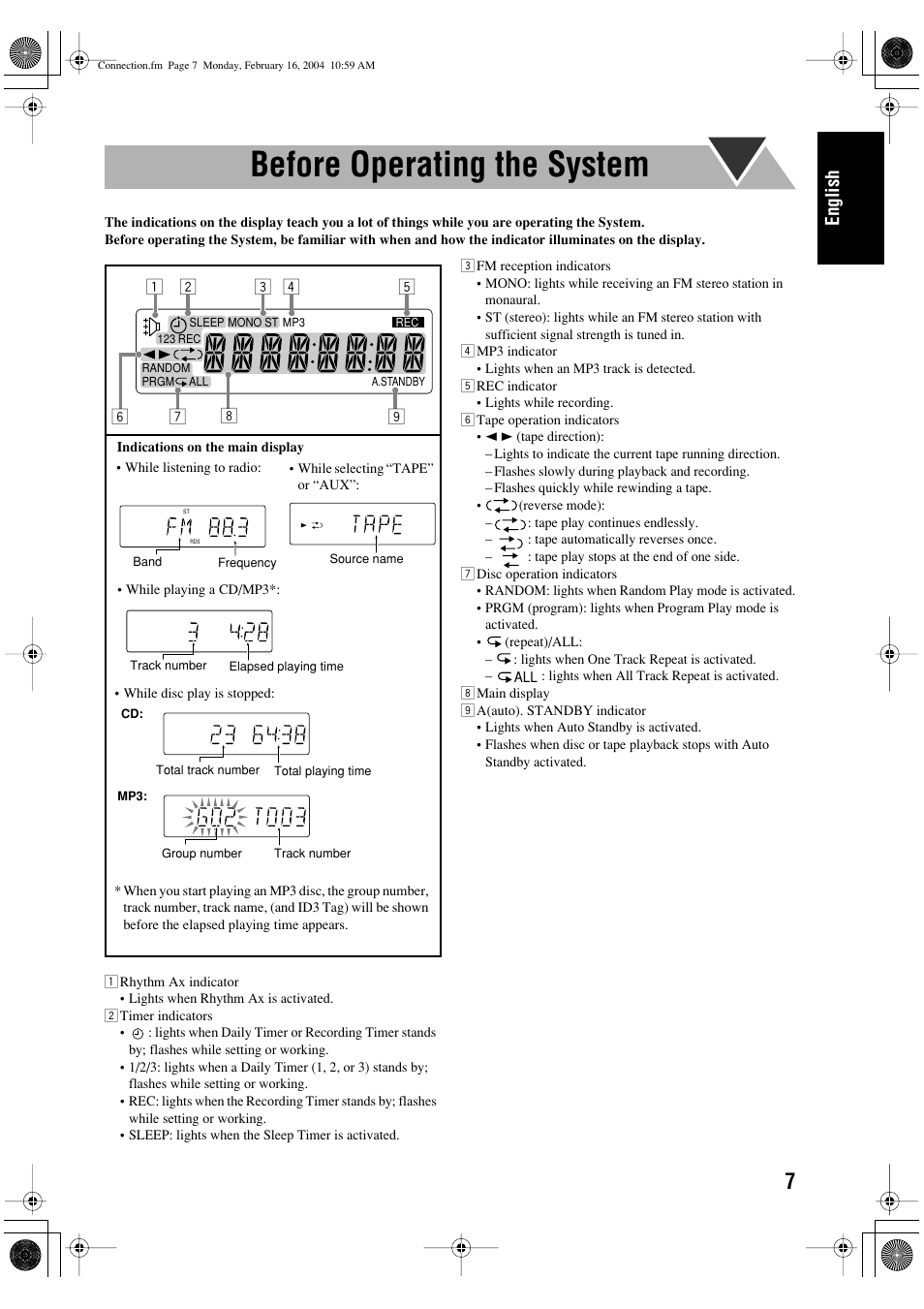 Before operating the system, English | JVC FS-P400 User Manual | Page 11 / 29