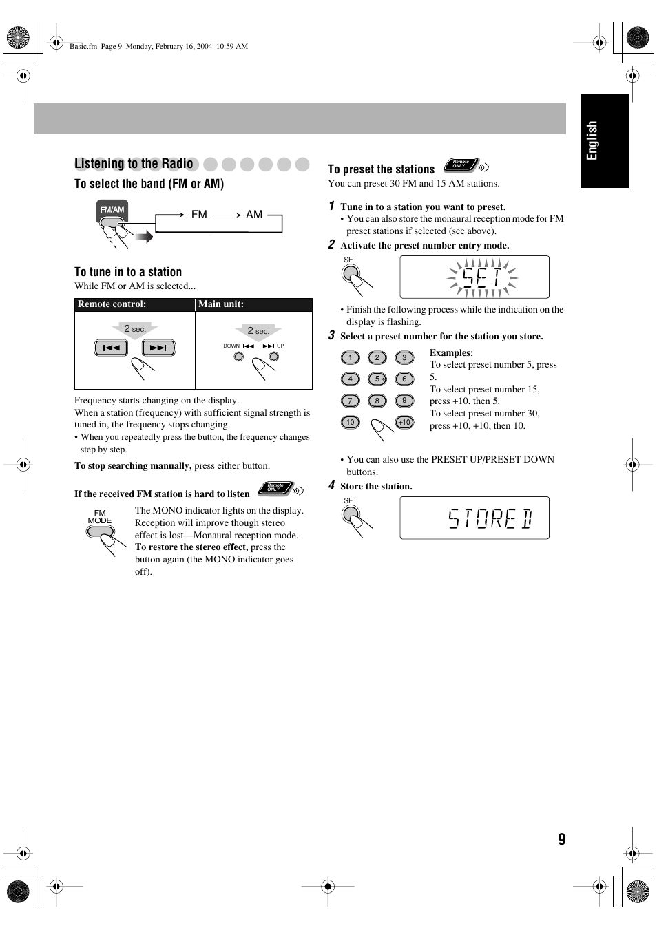 English listening to the radio | JVC FS-P400 User Manual | Page 13 / 29