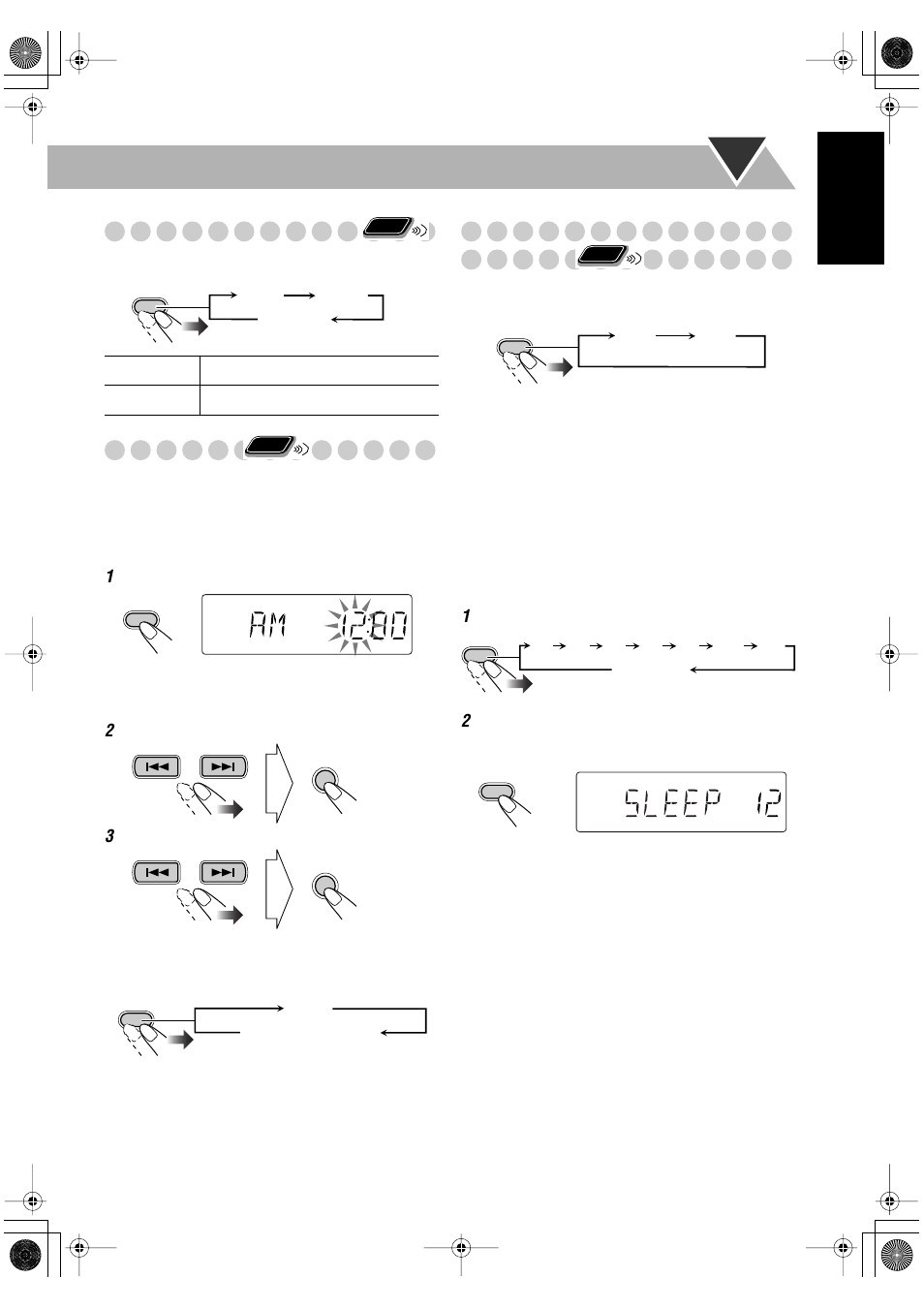 English changing the display brightness, Setting the clock, Turning off the power automatically | JVC FS-P400 User Manual | Page 17 / 29