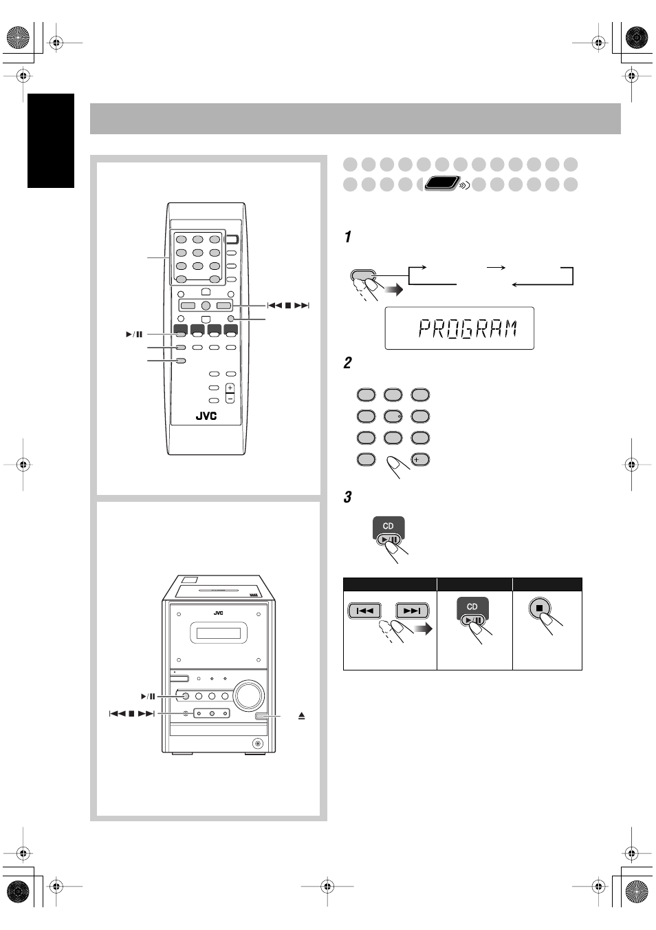 Advanced disc operations, English, Programming the playing order— program play | JVC FS-P400 User Manual | Page 18 / 29