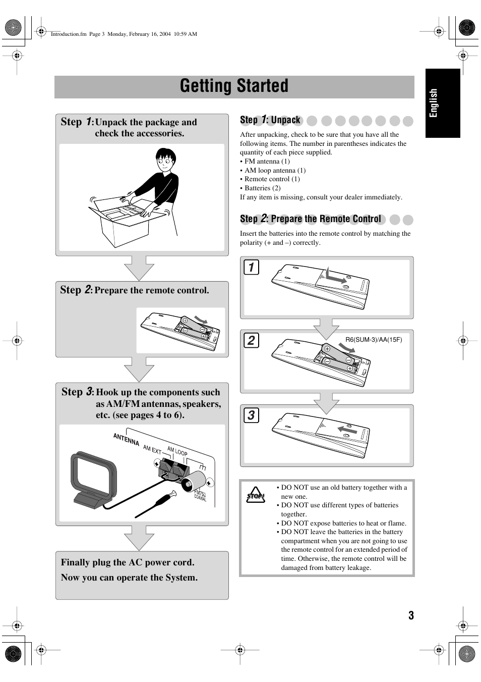 Getting started | JVC FS-P400 User Manual | Page 7 / 29