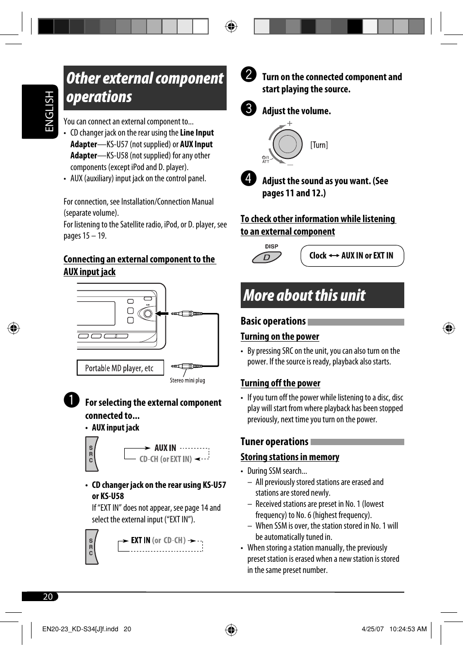 Other external component operations, More about this unit | JVC KD-S34 User Manual | Page 20 / 54