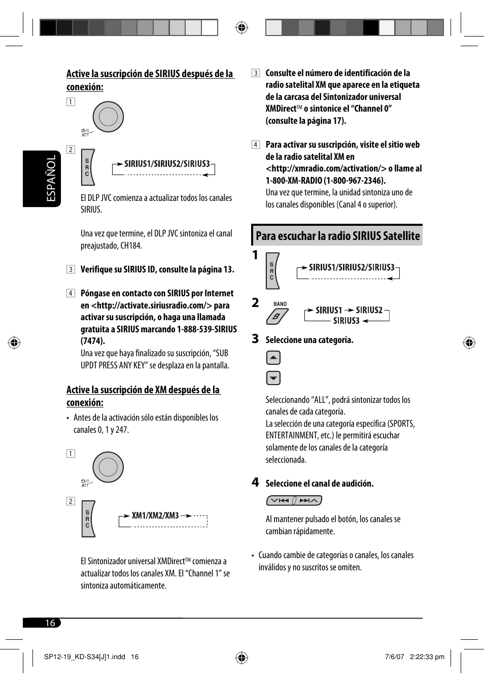 Para escuchar la radio sirius satellite, Español | JVC KD-S34 User Manual | Page 42 / 54