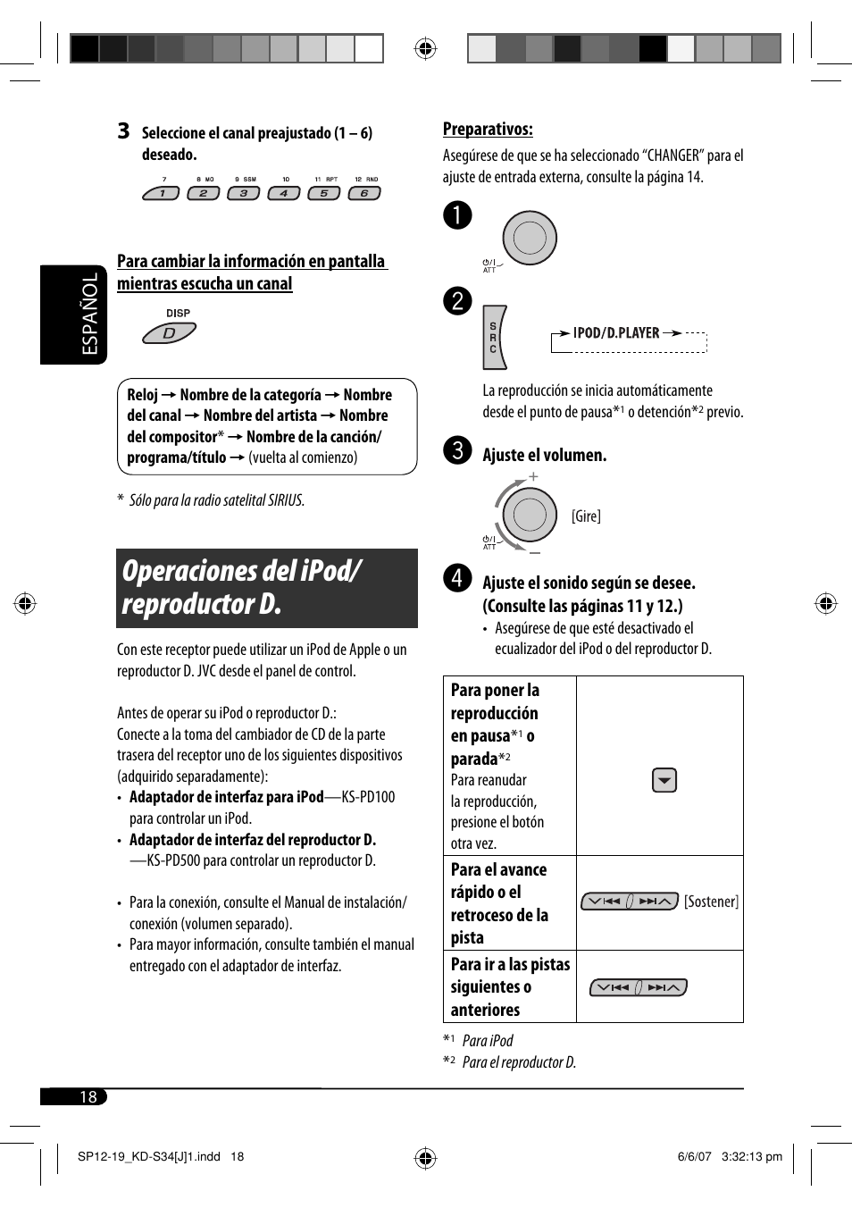 Operaciones del ipod/ reproductor d, Español | JVC KD-S34 User Manual | Page 44 / 54