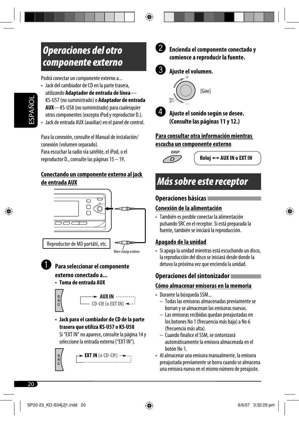 Operaciones del otro componente externo, Más sobre este receptor | JVC KD-S34 User Manual | Page 46 / 54