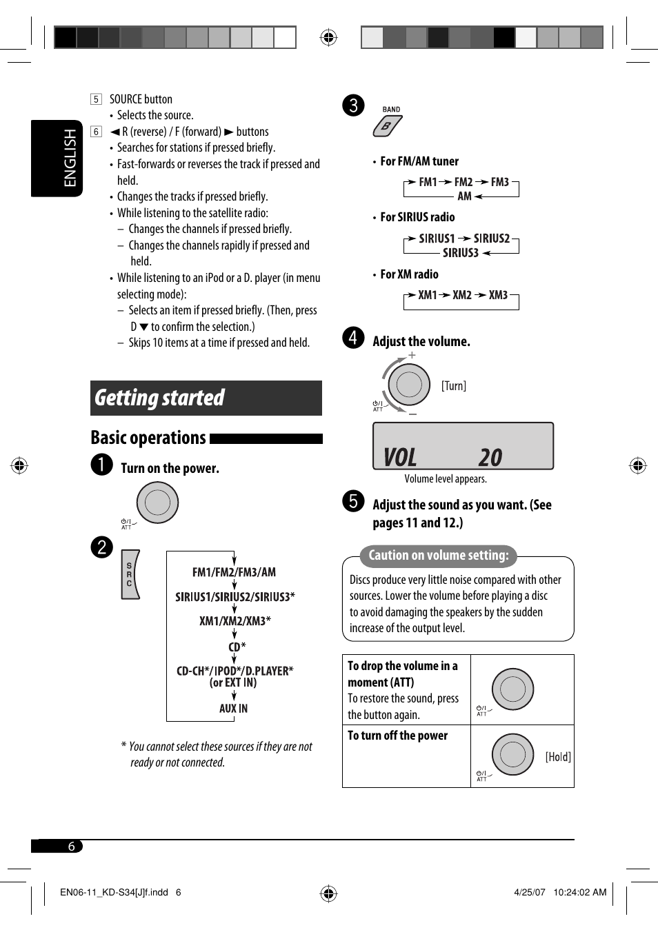 Getting started, Basic operations | JVC KD-S34 User Manual | Page 6 / 54
