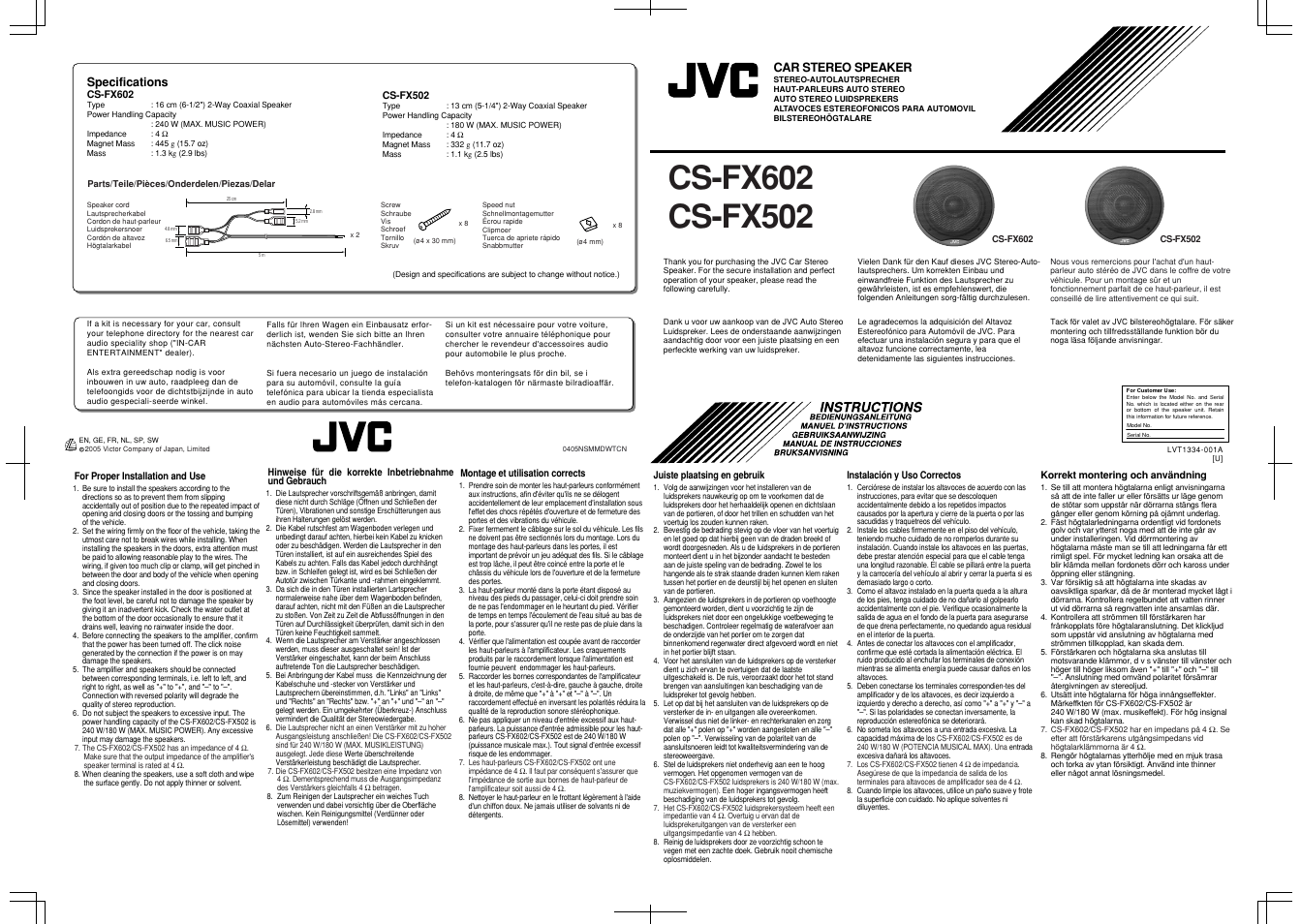 JVC CS-FX502 User Manual | 2 pages