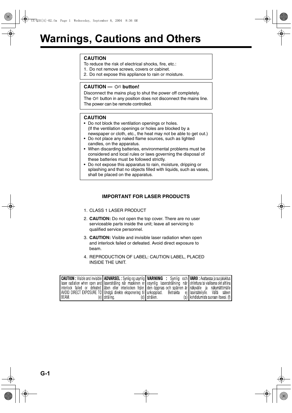 Warnings, cautions and others | JVC CA-UXQ3S User Manual | Page 2 / 32