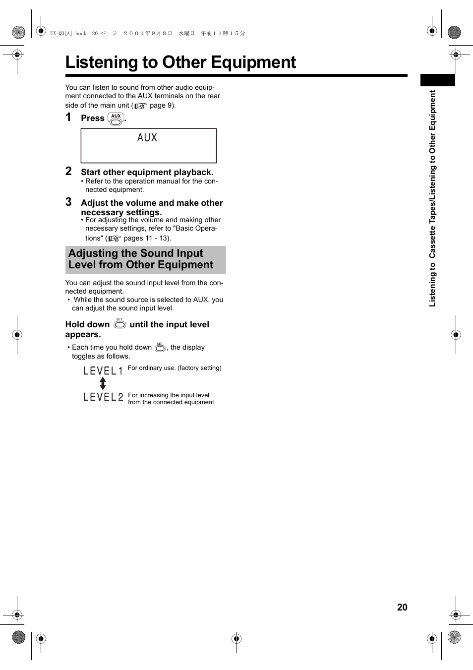 Listening to other equipment | JVC CA-UXQ3S User Manual | Page 23 / 32