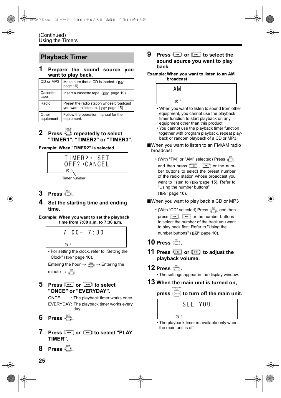 Playback timer | JVC CA-UXQ3S User Manual | Page 28 / 32