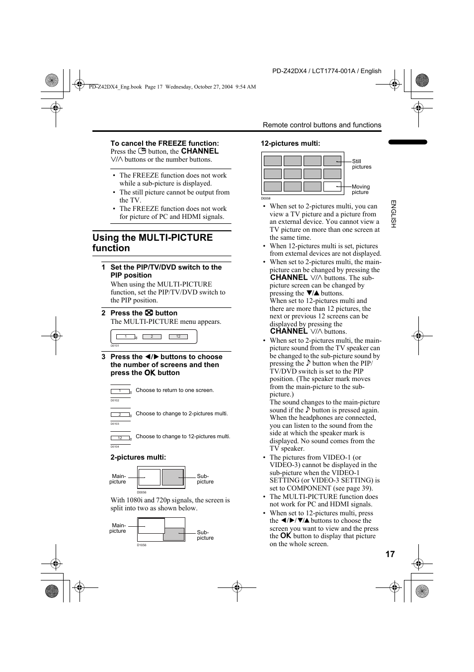 Using the multi-picture function | JVC 1004MKH-CR-VP User Manual | Page 18 / 54