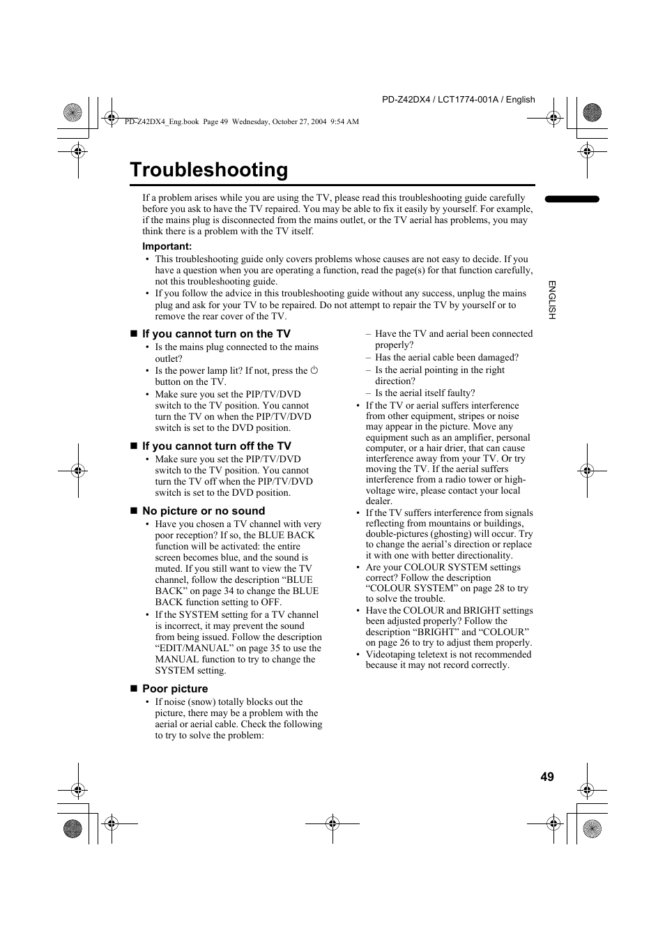 Troubleshooting | JVC 1004MKH-CR-VP User Manual | Page 50 / 54