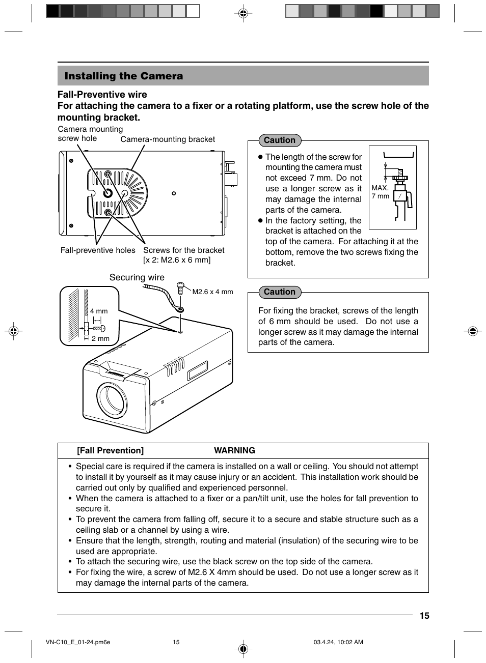 Installing the camera | JVC VN-C11 User Manual | Page 15 / 32