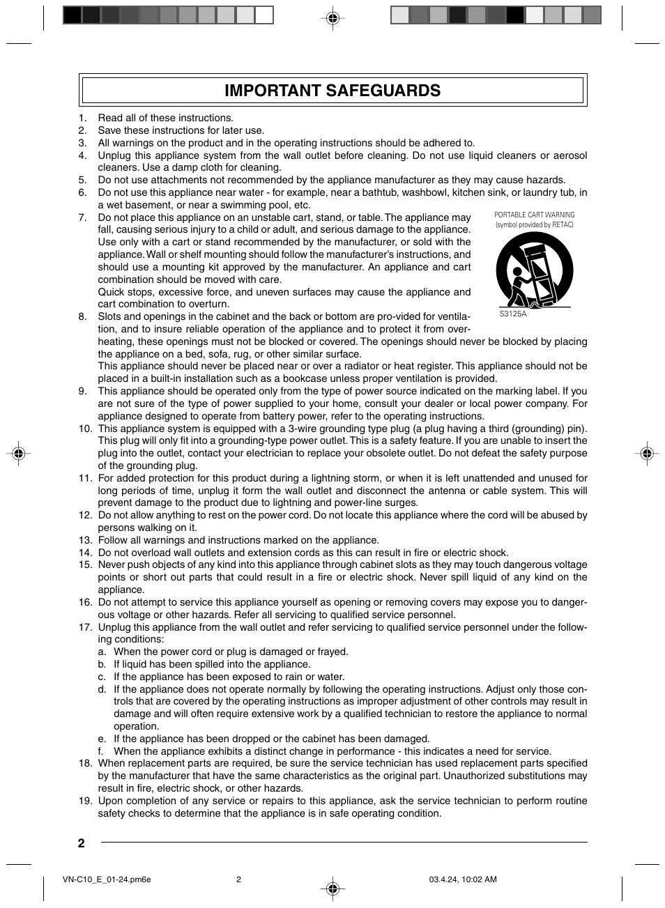 Important safeguards | JVC VN-C11 User Manual | Page 2 / 32