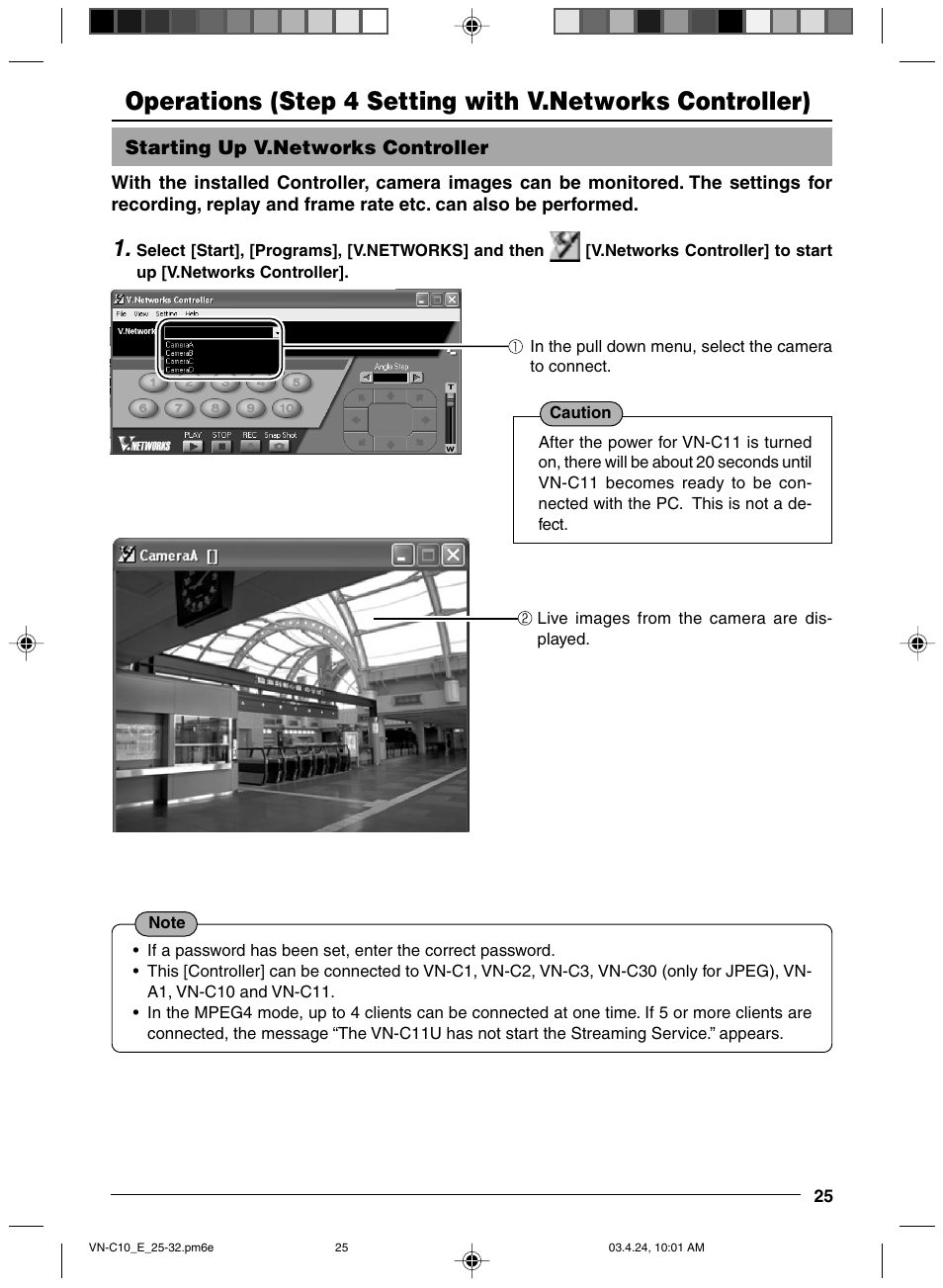 Operations, Step 4 setting with v.networks controller, Starting up v.networks controller | JVC VN-C11 User Manual | Page 25 / 32