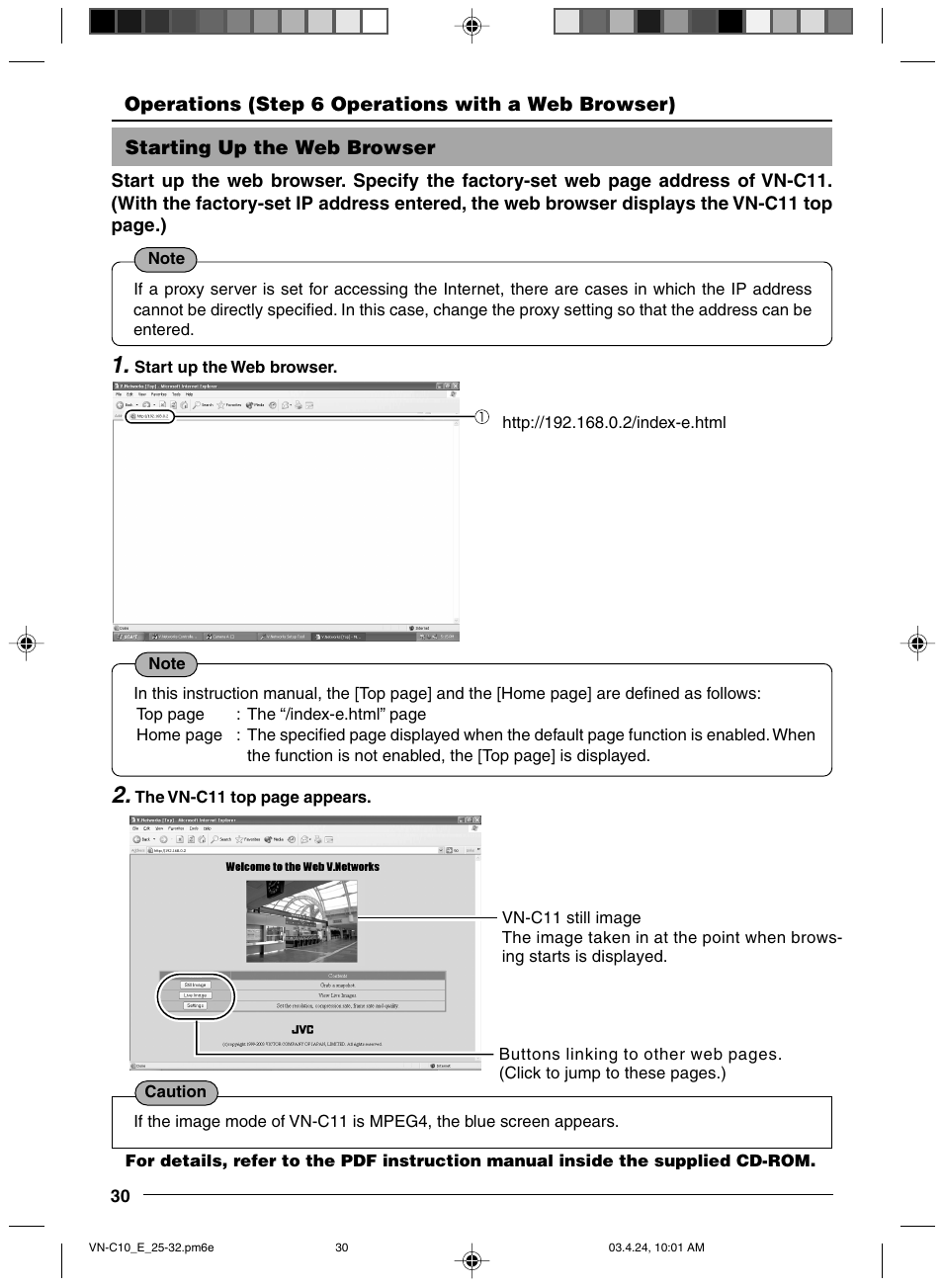 Starting up the web browser | JVC VN-C11 User Manual | Page 30 / 32