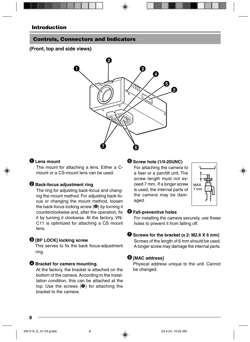 Controls, connectors and indicators | JVC VN-C11 User Manual | Page 8 / 32