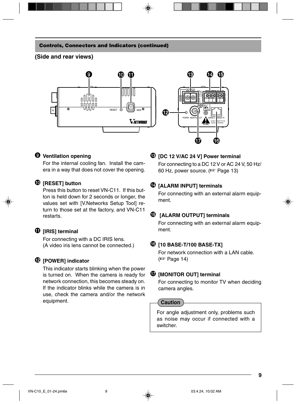 Side and rear views), Caution | JVC VN-C11 User Manual | Page 9 / 32