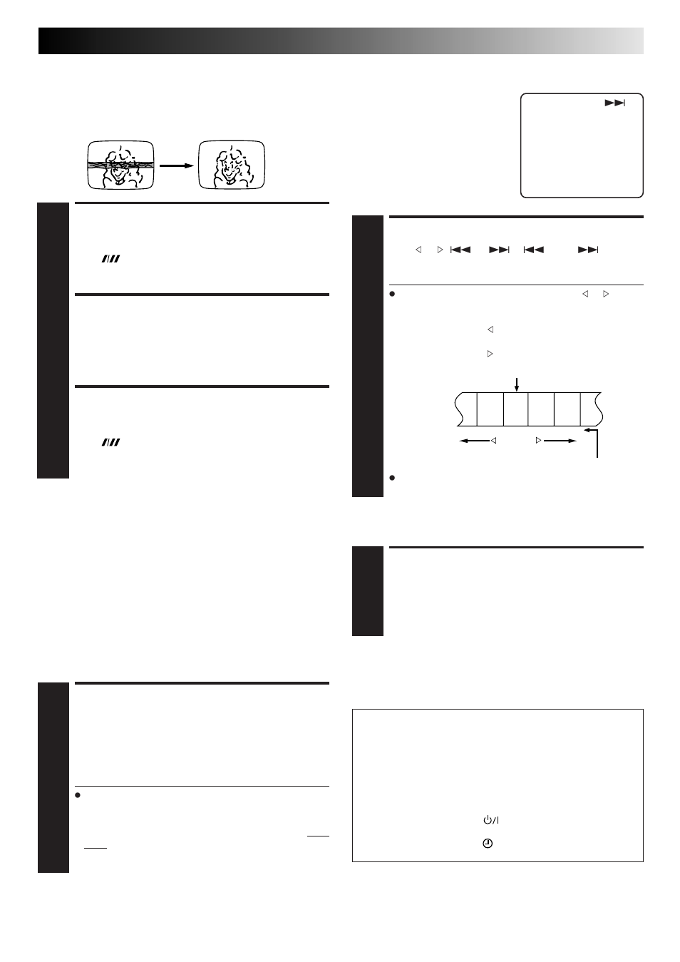 Activate instant review, Activate index search, Override automatic tracking | Adjust tracking manually, Return to automatic tracking, Instant review, Index search, Manual tracking | JVC HR-J260EU User Manual | Page 15 / 44
