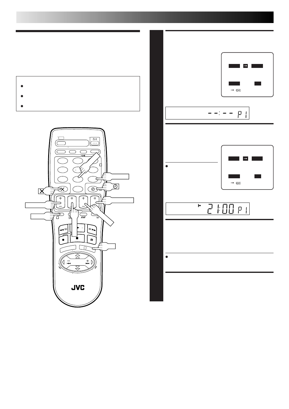 Express timer programming, Access programme screen, Enter programme start time | Enter programme stop time, Enter programme date, Timer recording | JVC HR-J260EU User Manual | Page 22 / 44