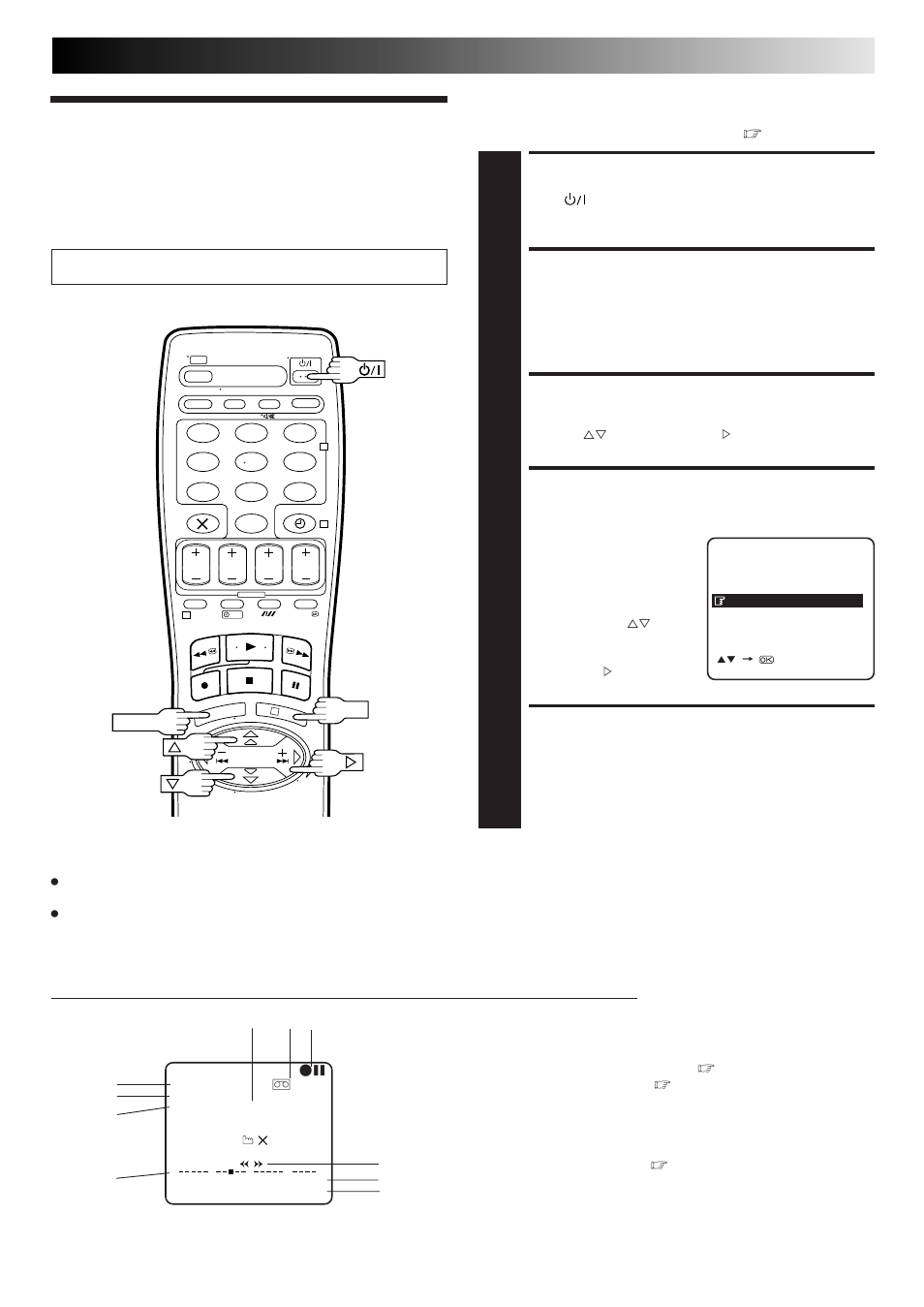 On-screen displays, Turn on the recorder, Access main menu screen | Access mode set screen, Enable/disable on-screen display, Return to normal screen | JVC HR-J260EU User Manual | Page 9 / 44