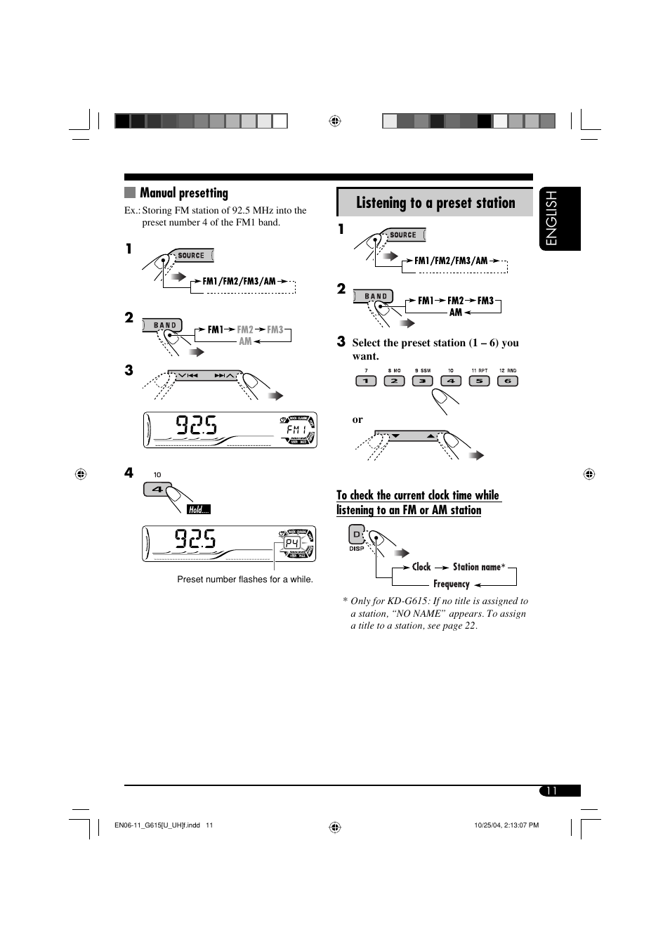 Listening to a preset station | JVC KD-G615 User Manual | Page 11 / 36
