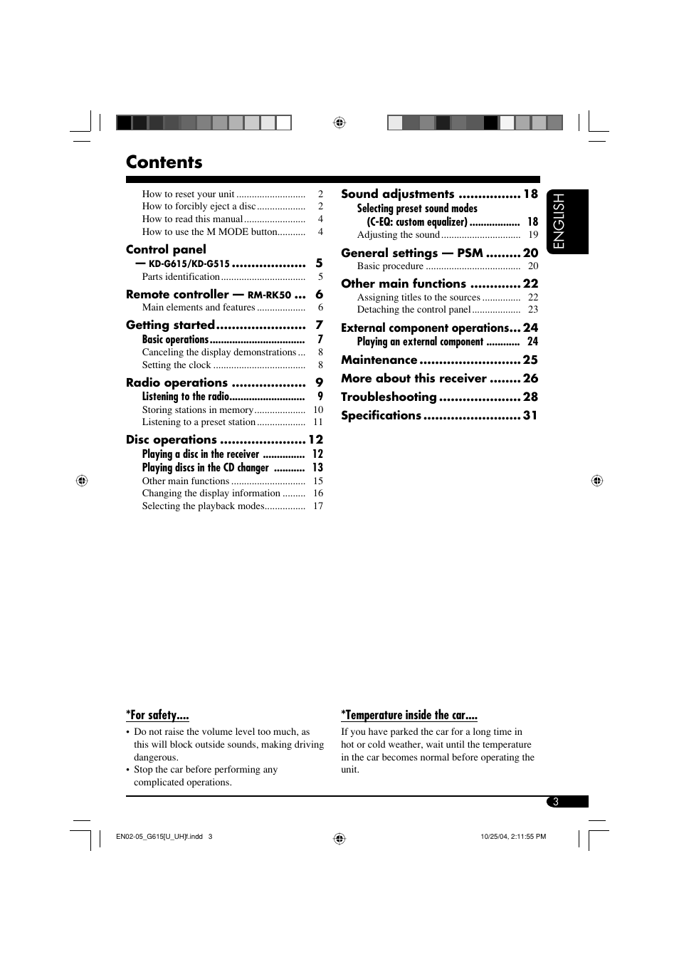 JVC KD-G615 User Manual | Page 3 / 36